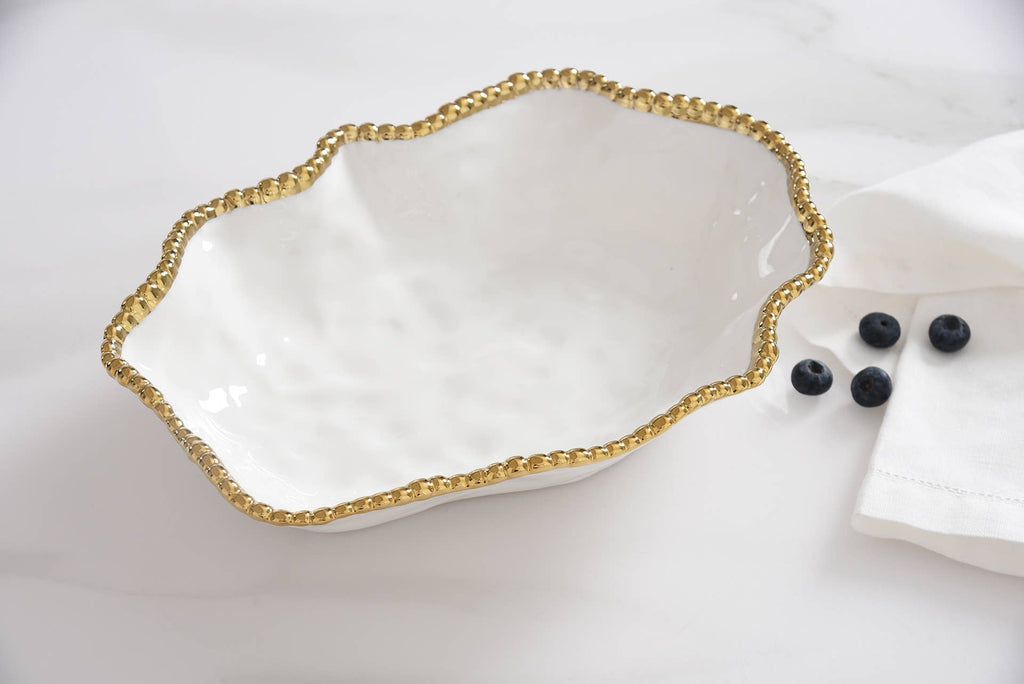 Golden Salerno White and Gold Serving Bowl