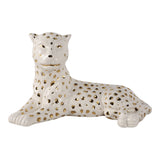 Figurine White/Gold Ceramic Leopard Lying Down, 10 in.