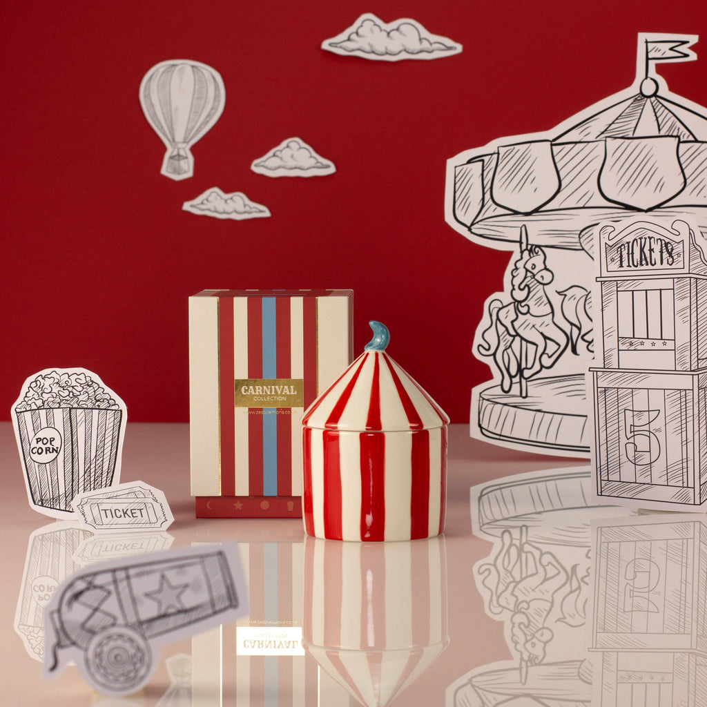 Carnival Striped Candle, Ringmaster Red - Plum and Patchouli