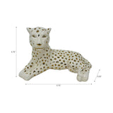 Figurine White/Gold Ceramic Leopard Lying Down, 10 in.
