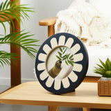 Photo Frame - Black/Ivory Resin Round Flower Design, 4x4 in.