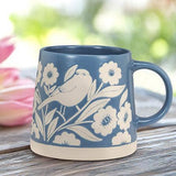 Wide Base Mug with Leaves & Birds-Blue-3.5"H(14oz)