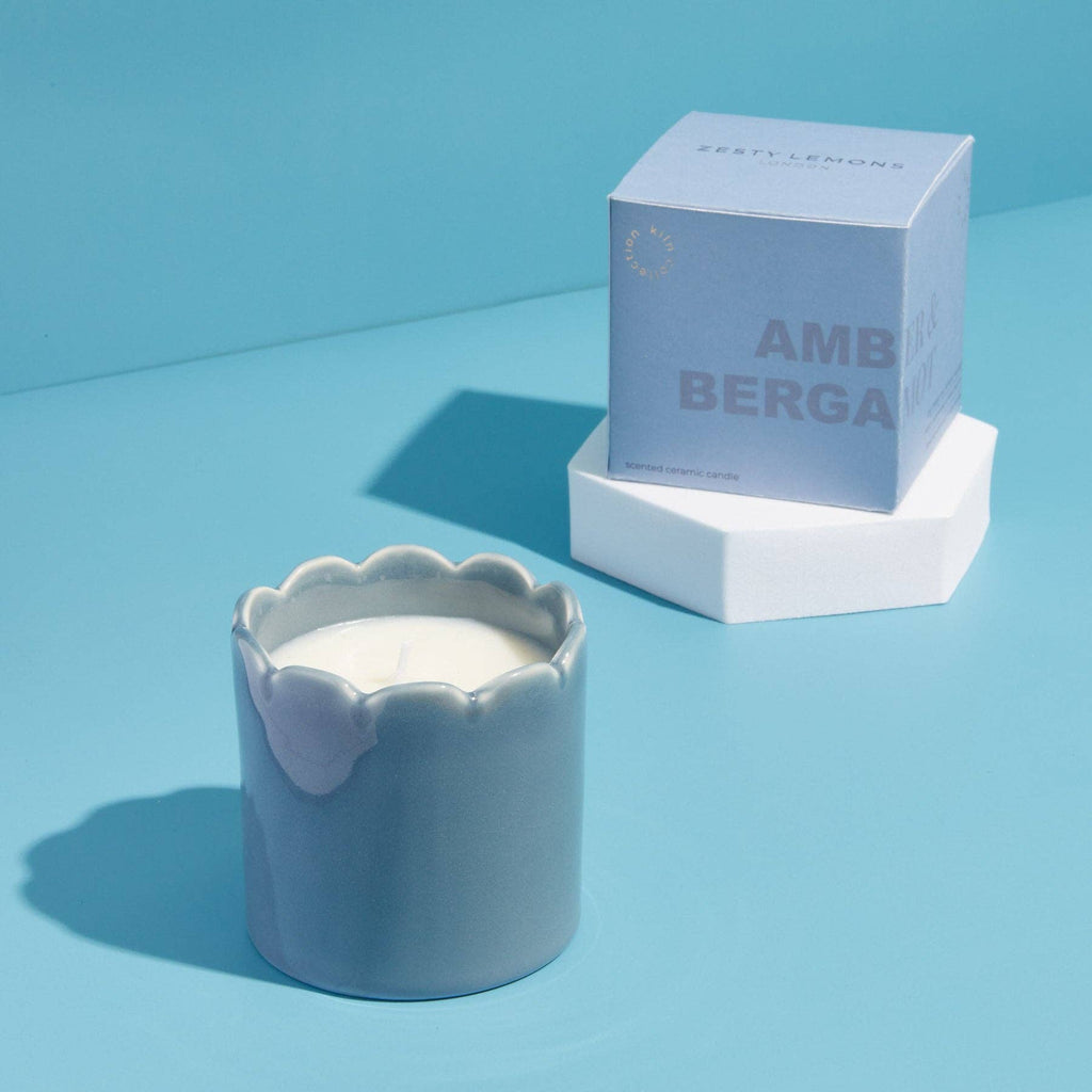 Contemporary Kiln Scalloped Candle, Sky Blue