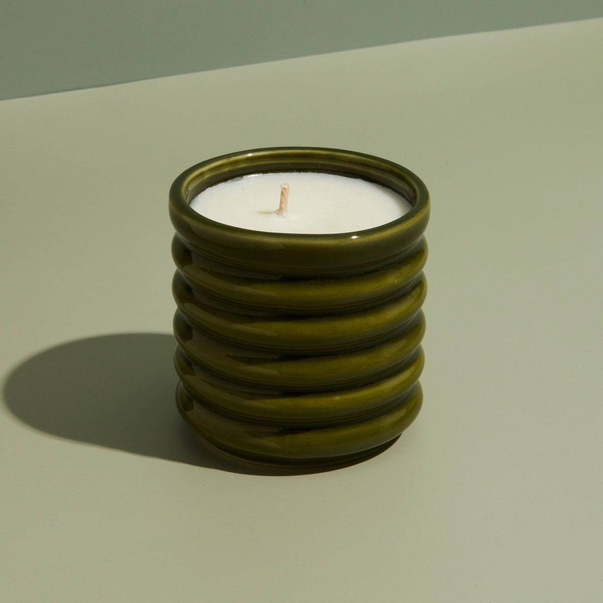 Contemporary Kiln Scalloped Candle, Olive - Elderflower
