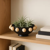 Decorative Bowl - Black Wood/Metal Round Large Knobs, 13 in.