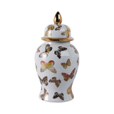 Decorative Jar- White/Gold Ceramic Tall Butterflies, 14.5in.