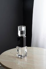 2x2x8" Crystal and Black Glass Geometric Taper Candle Holder