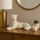 Figurine White/Gold Ceramic Leopard Lying Down, 10 in.
