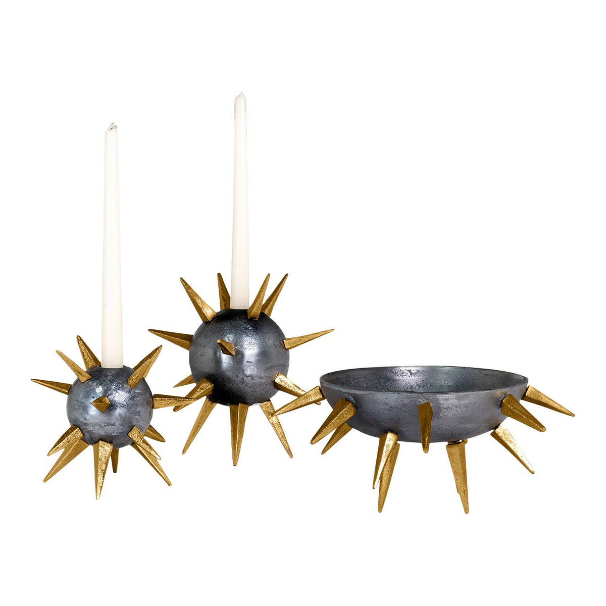 Punk Gray and Gold Taper Candle Holders, Set of 2
