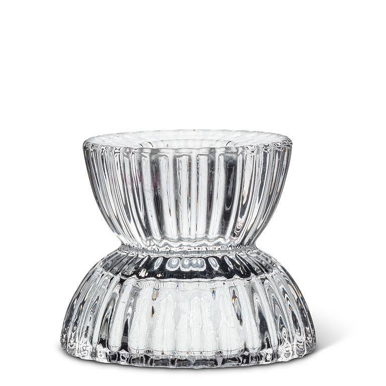 Clear Ridged Glass Candle Holder, Small
