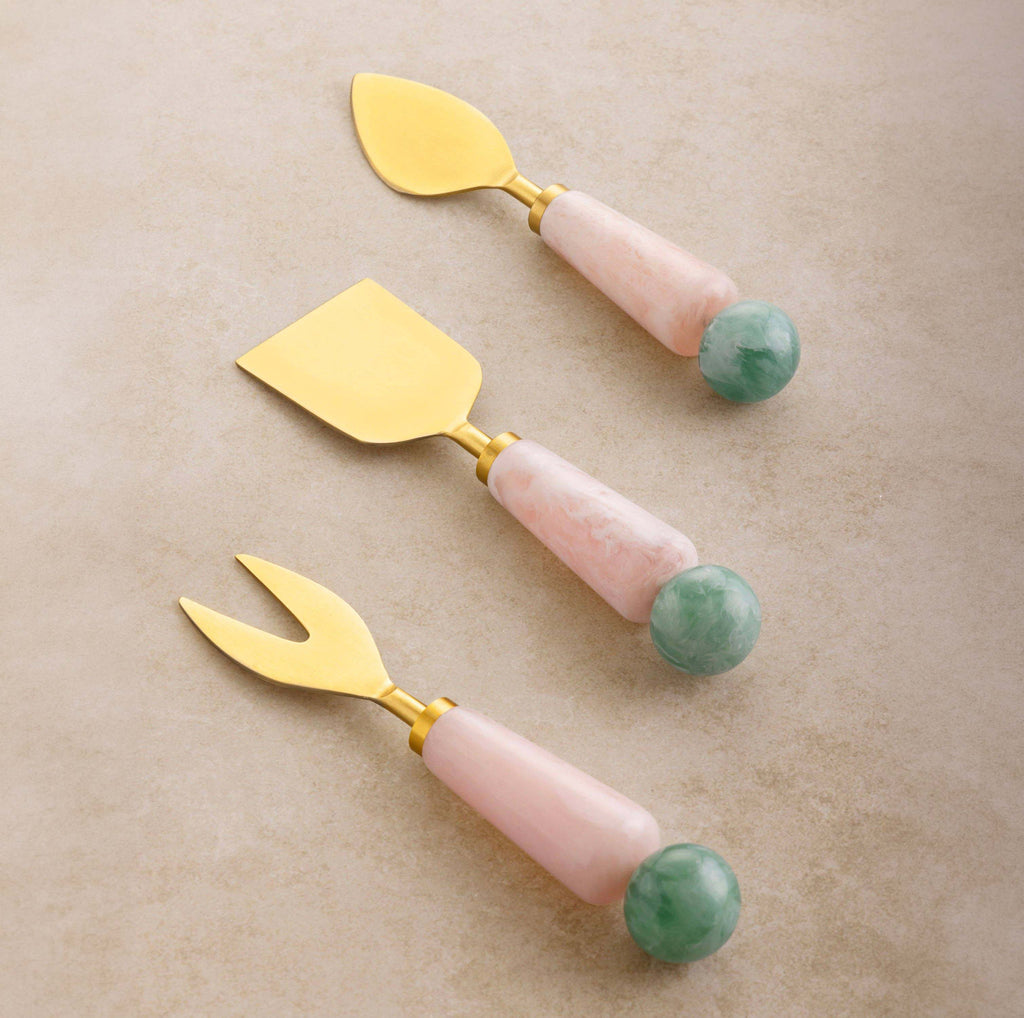 Copenhagen Pink and Jade Cheese Knives, Set of 3