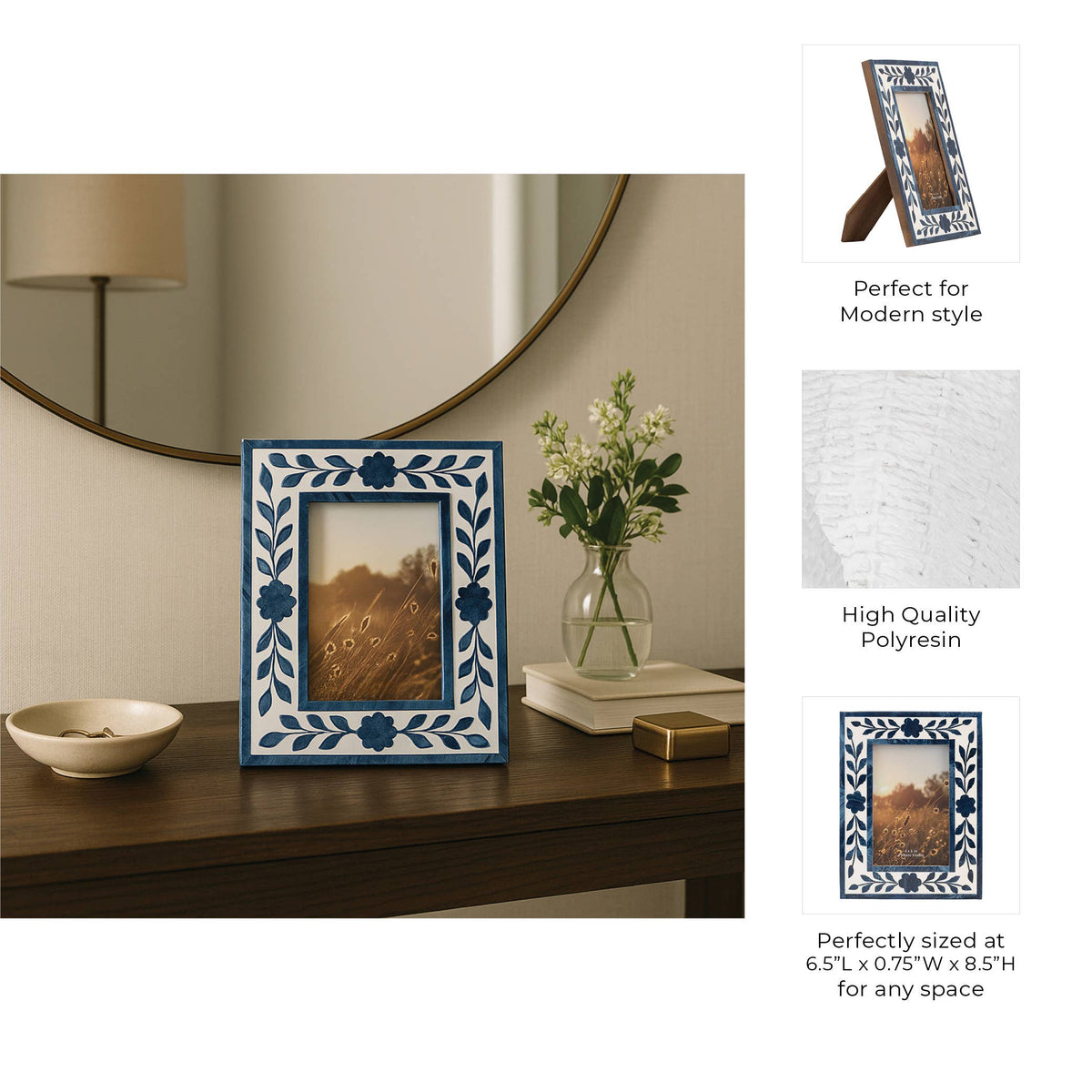 Blue Floral Petal Picture Frame, 4x6
