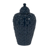Decorative Jar - Blue Ceramic Chain Texture Lidded, 12 in.