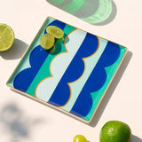 OCTAEVO Riviera Wave Ceramic Tray/Catchall, Gold accent, 6": Blue