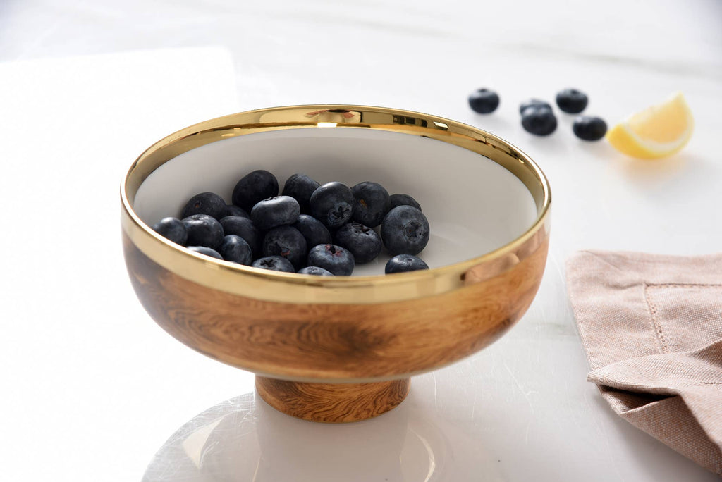 Madera Wood and Gold Small Footed Bowl
