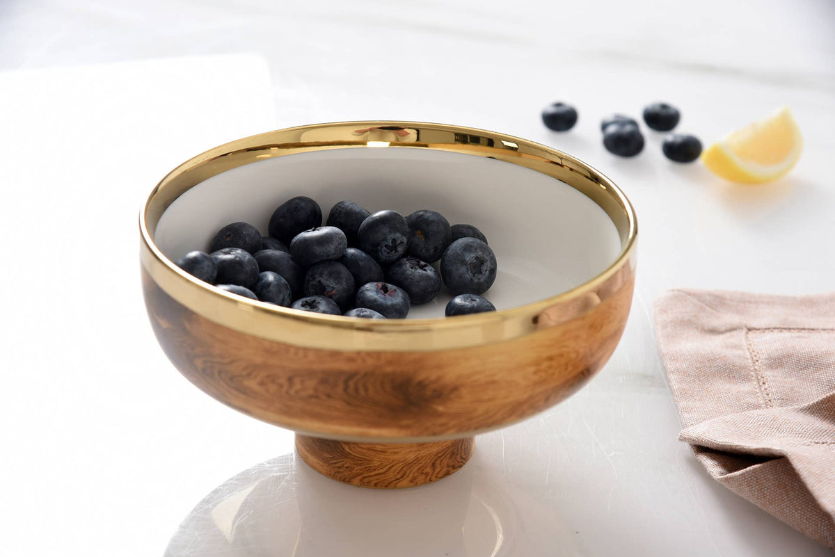 Madera Wood and Gold Small Footed Bowl