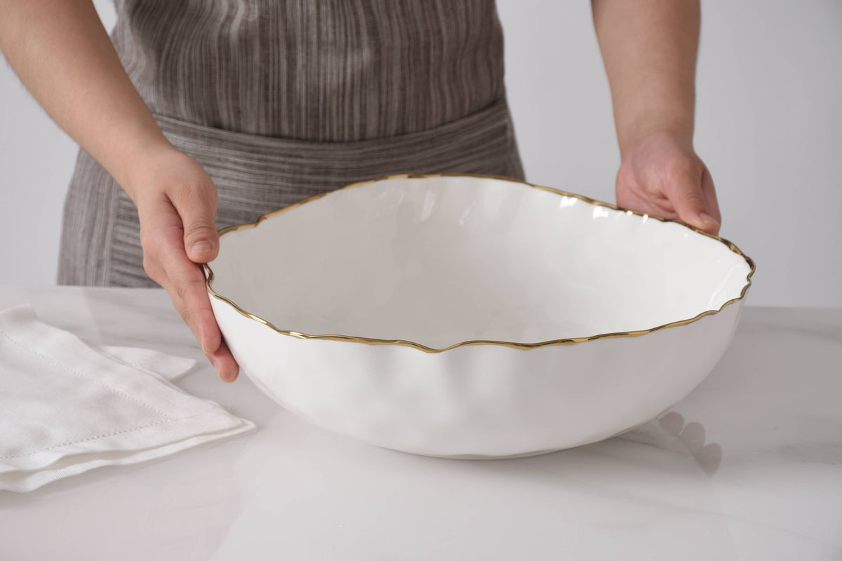 Portofino White and Gold Large Bowl