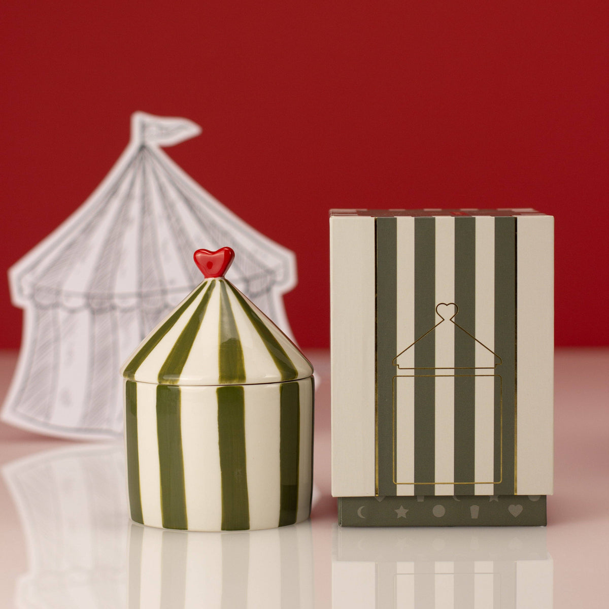 Carnival Striped Candle, Firebreather Olive - Tomato Leaf