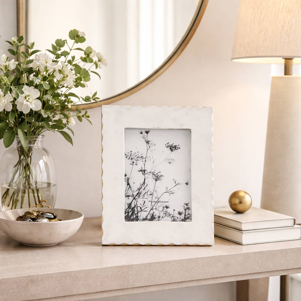 White Marble Jagged Edge Picture Frame, 5x7