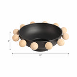 Decorative Bowl - Black Wood/Metal Round Large Knobs, 13 in.