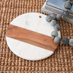 Round White Marble and Acacia Wood Charcuterie Board