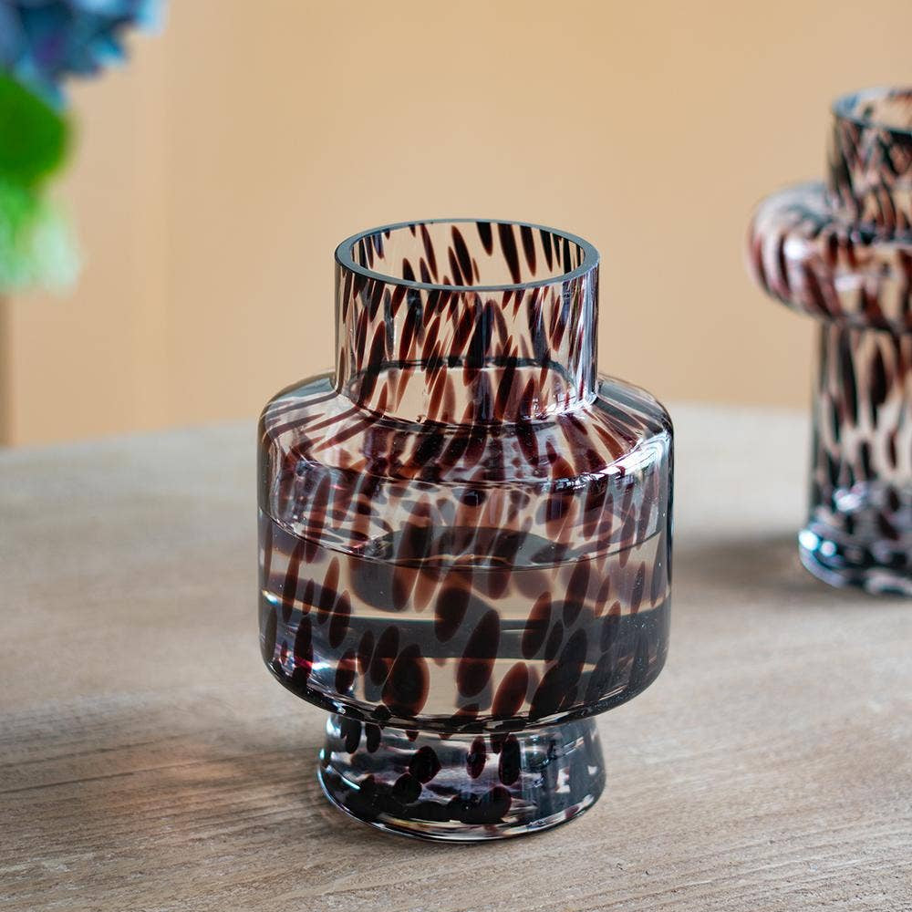 Clear Glass Amber Speckle Pedestal Vase