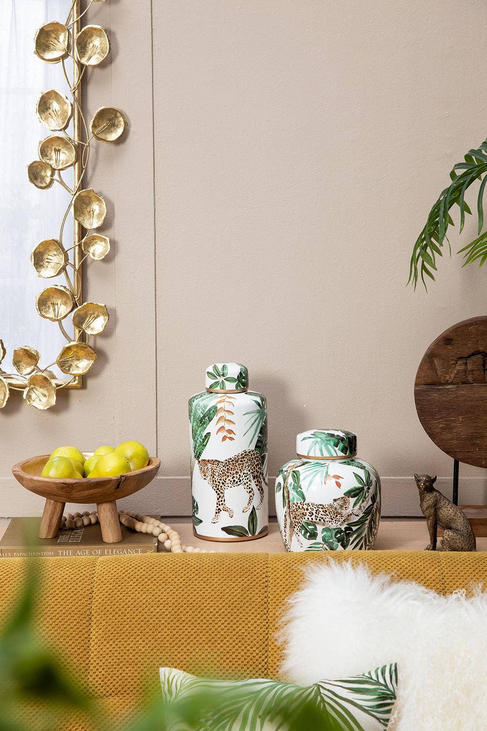 White and Green Leaf Lidded Jar