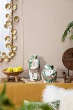 White and Green Leaf Lidded Jar