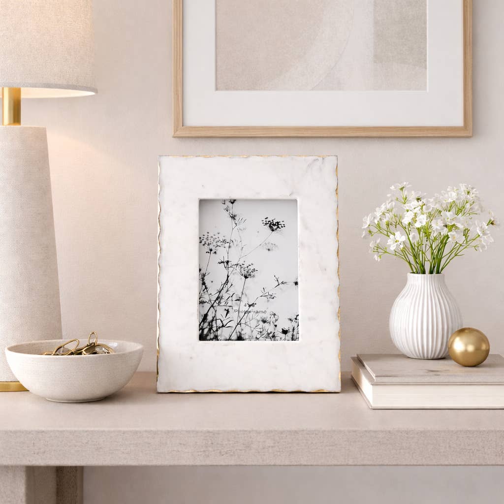 White Marble Jagged Edge Picture Frame, 4x6