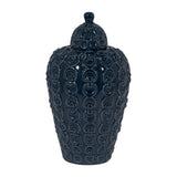Decorative Jar - Blue Ceramic Chain Texture Lidded, 12 in.