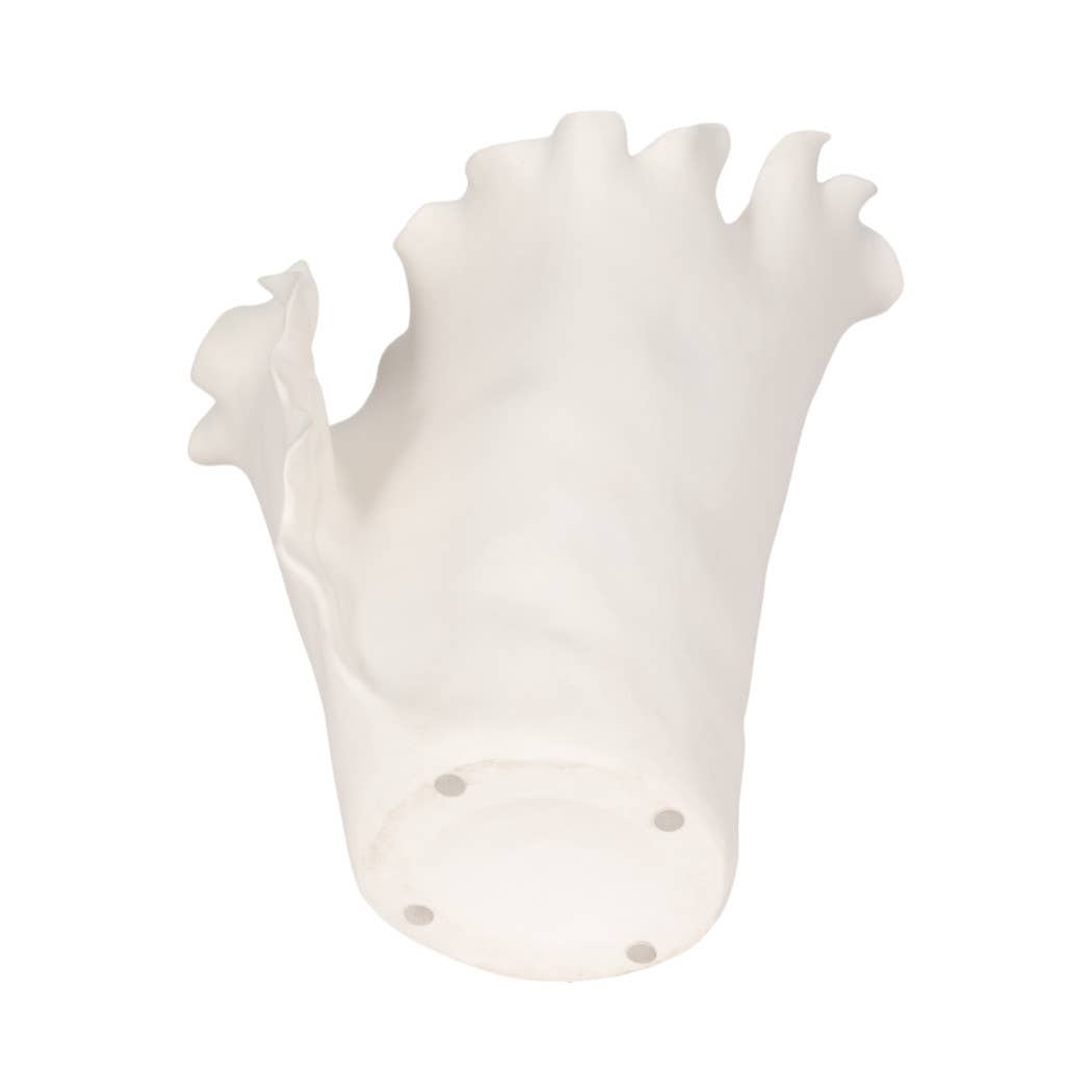 White Ruffled Edge Ceramic Vase, Large