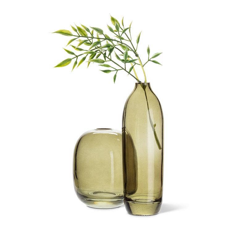 Tall Moss Green Glass Bud Vase