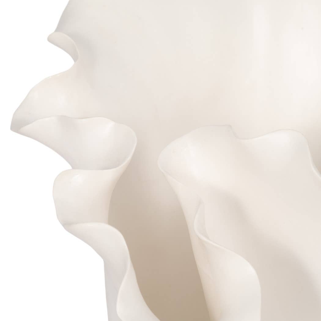 White Ruffled Edge Ceramic Vase, Medium