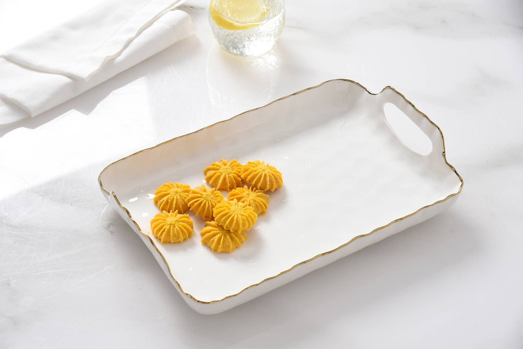 Portofino White and Gold Small Tray with Handles