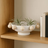 Decorative Bowl - White Wood/Metal Round Large Knobs, 13 in.