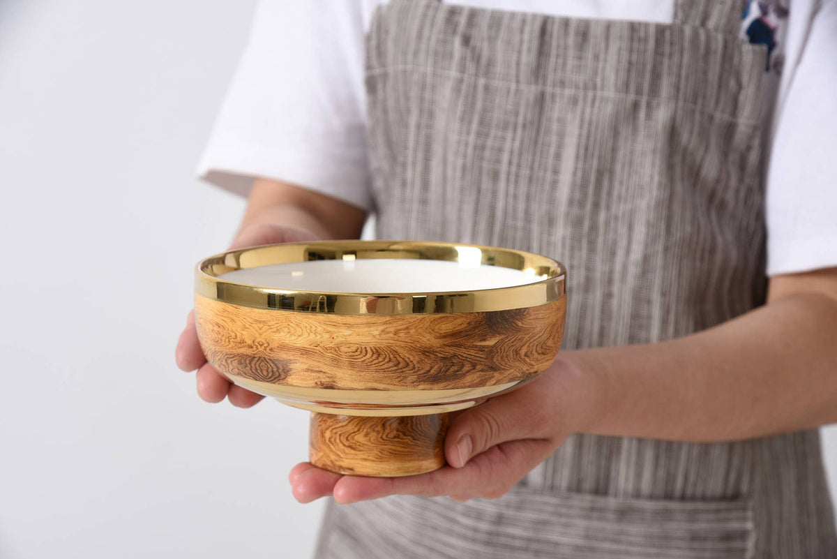 Madera Wood and Gold Small Footed Bowl