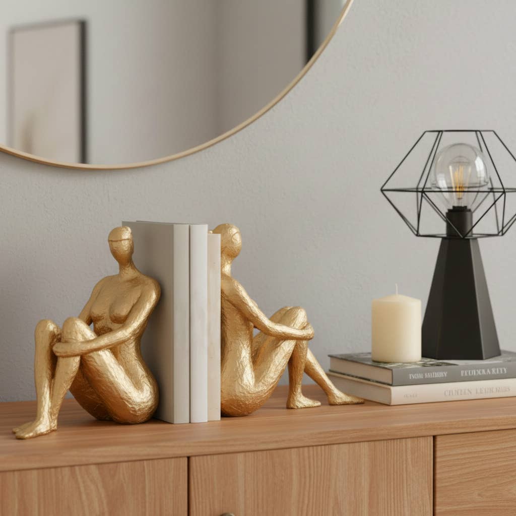 Gold Seated Lady Bookends, Set of 2