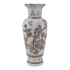 Brown and White Bird and Vine Vase