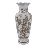 Decorative Vase - Brown/White Ceramic Bird and Vines, 12 in.
