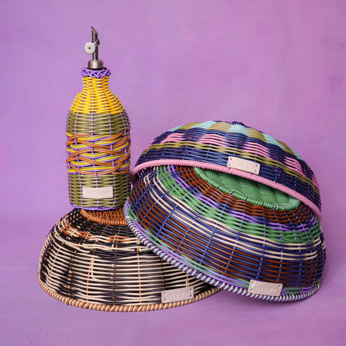 Yellow and Lilac Woven Oil Pourer