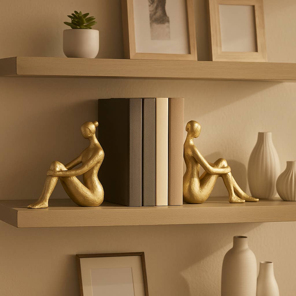 Gold Seated Lady Bookends, Set of 2