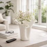 Decorative Vase - White Ceramic Handmade Ruffled Edge, 11 in