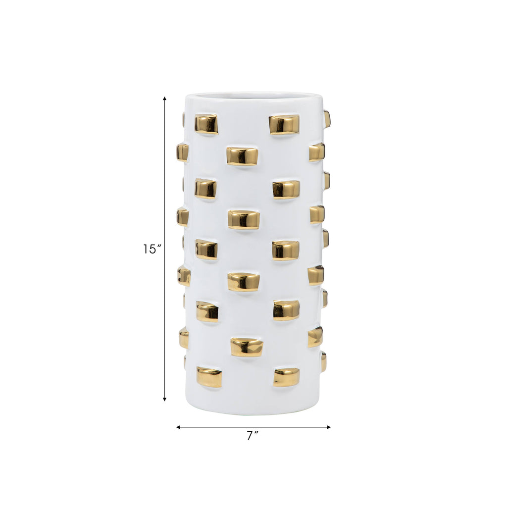 White and Gold Raised Dot Cylinder Vase