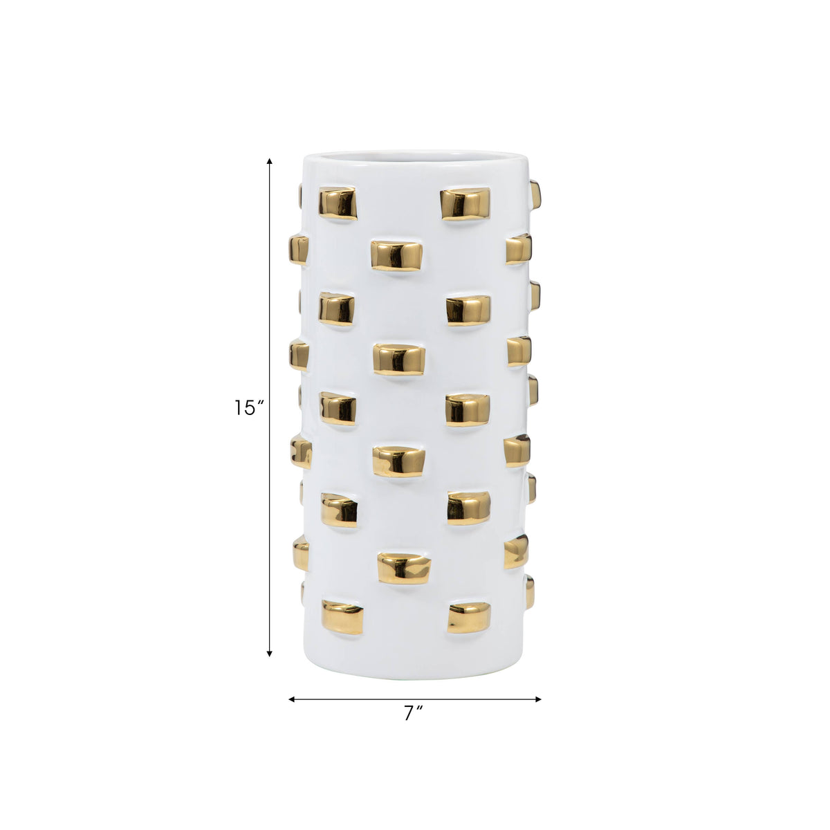 White and Gold Raised Dot Cylinder Vase