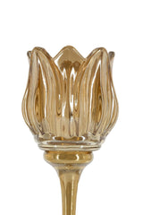 Set Of 3 Tulip Glass Candle Holder - Amber Luster