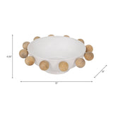 Decorative Bowl - White Wood/Metal Round Large Knobs, 13 in.