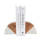 White Marble Half-Moon Bookends, Set of 2