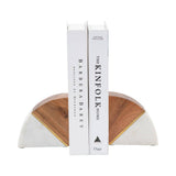 Bookends Set of 2 - White Marble Wood and Brass, 5 in.