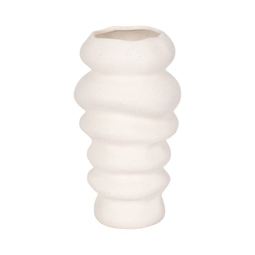 White Wavy Stacked Ripple Vase