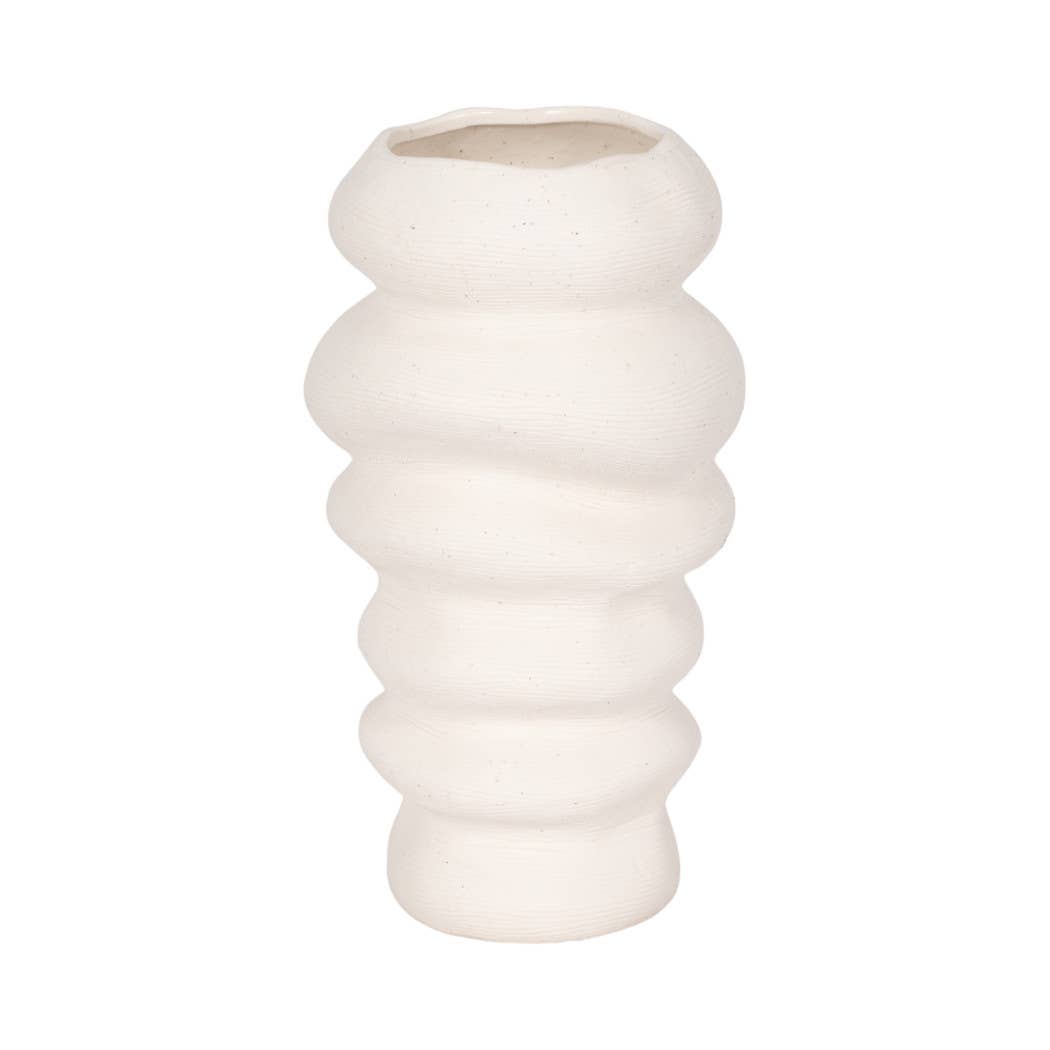 White Wavy Stacked Ripple Vase